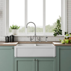 Whitehaus Reversible Fireclay Kitchen Sink with Grid, Three Edge Frame and Plain Front Apron - WHRP3618-W - The Home Selection