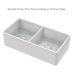 Whitehaus Reversible Fireclay Kitchen Sink with Grid, Three Edge Frame and Plain Front Apron - WHRPDB3618-W - The Home Selection