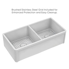 Whitehaus Reversible Fireclay Kitchen Sink with Grid, Three Edge Frame and Plain Front Apron - WHRPDB3618-W - The Home Selection