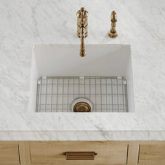 Whitehaus Undermount/Drop-in Single Bowl Fireclay Kitchen Sink with Stainless Steel Grid Included - WHUF2418 - The Home Selection