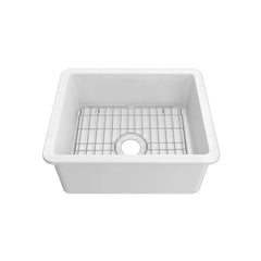 Whitehaus Undermount/Drop-in Single Bowl Fireclay Kitchen Sink with Stainless Steel Grid Included - WHUF2418 - The Home Selection