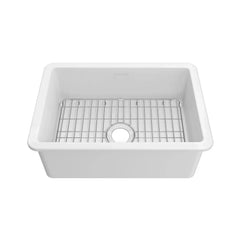 Whitehaus Undermount/Drop-in Single Bowl Fireclay Kitchen Sink with Stainless Steel Grid Included - WHUF2819 - The Home Selection