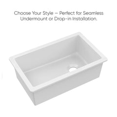 Whitehaus Undermount/Drop-in Single Bowl Fireclay Kitchen Sink with Stainless Steel Grid Included - WHUF3119 - The Home Selection