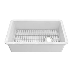 Whitehaus Undermount/Drop-in Single Bowl Fireclay Kitchen Sink with Stainless Steel Grid Included - WHUF3119 - The Home Selection