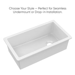Whitehaus Undermount/Drop-in Single Bowl Fireclay Kitchen Sink with Stainless Steel Grid Included - WHUF3419 - The Home Selection