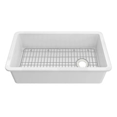 Whitehaus Undermount/Drop-in Single Bowl Fireclay Kitchen Sink with Stainless Steel Grid Included - WHUF3419 - The Home Selection