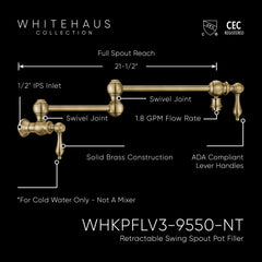 Whitehaus Wall Mount Retractable Swing Spout Pot Filler with Lever Handles - WHKPFLV3-9550-NT - The Home Selection