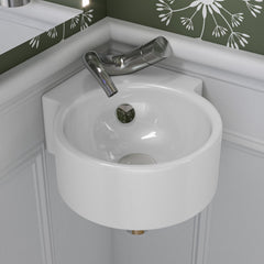 Alfi White 17" Tiny Corner Wall Mounted Ceramic Sink with Faucet Hole - White