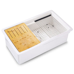 Alfi White 32  x 19  Workstation Step Rim Single Bowl Fireclay Undermount / Drop In Kitchen Sink - ABFS3219SUD-W