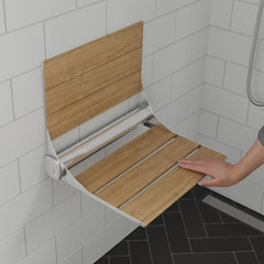 Alfi 17" Wide Foldable Teak Shower Seat with Backrest - Satin Aluminum