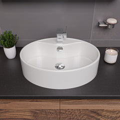 Alfi White 22  Oval Above Mount Ceramic Sink with Faucet Hole - ABC901