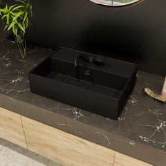 Alfi 24" Modern Rectangular Above Mount Ceramic Sink with Faucet Hole - Black Matte