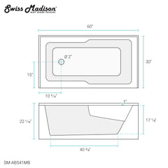 Swiss Madison Voltaire 60" X 30" Left-Hand Drain Alcove Bathtub with Apron - SM-AB541