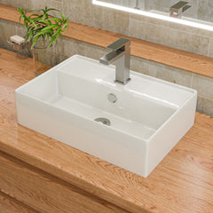 Alfi 24" Modern Rectangular Above Mount Ceramic Sink with Faucet Hole - White
