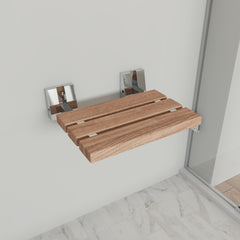 Alfi 16" Wide Foldable Teak Shower Seat with Square Hardware - Polished Chrome