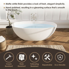 Altair Euston 65" x 30" Solid Surface Soaking Bathtub with Integrated Overflow - 53165-BAT