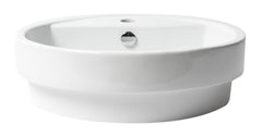 Alfi White 19  Round Semi Recessed Ceramic Sink with Faucet Hole - ABC702