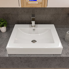 Alfi White 24  Rectangular Semi Recessed Ceramic Sink with Faucet Hole - ABC701