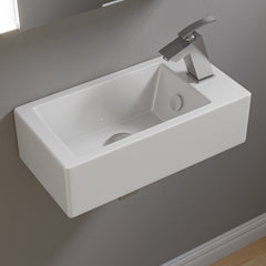 Alfi White 20" Small Rectangular Wall Mounted Ceramic Sink with Faucet Hole - White