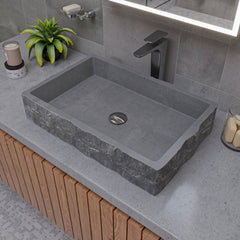 Alfi 24" Solid Concrete Chiseled Style Rectangular Above Mount Vessel Sink - Gray Matte