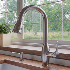 Alfi Traditional Gooseneck Pull Down Kitchen Faucet - Brushed Nickel