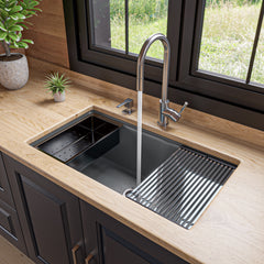 Alfi 33" Granite Composite Workstation Step Rim Single Bowl Undermount Sink with Accessories - Titanium
