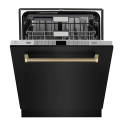 ZLINE Autograph Edition 24 in. Monument Series 3rd Rack Top Touch Control Tall Tub Dishwasher in Black Stainless Steel  Helix Handle, 45dBa - DWMTZ-BS-24