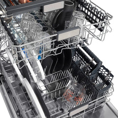 ZLINE Autograph Edition 24 in. Monument Series 3rd Rack Top Touch Control Tall Tub Dishwasher in Black Stainless Steel  Helix Handle, 45dBa - DWMTZ-BS-24