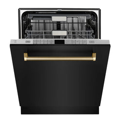 ZLINE Autograph Edition 24 in. Monument Series 3rd Rack Top Touch Control Tall Tub Dishwasher in Black Stainless Steel  Helix Handle, 45dBa - DWMTZ-BS-24