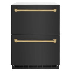 ZLINE Autograph Edition 24 in. Touchstone 168 Can Outdoor-Rated Dual Refrigerator Drawer with Black Stainless Steel Doors - RDSO