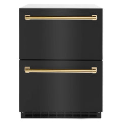 ZLINE Autograph Edition 24 in. Touchstone 168 Can Outdoor-Rated Dual Refrigerator Drawer with Black Stainless Steel Doors - RDSO