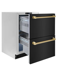 ZLINE Autograph Edition 24 in. Touchstone 168 Can Outdoor-Rated Dual Refrigerator Drawer with Black Stainless Steel Doors - RDSO