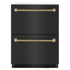 ZLINE Autograph Edition 24 in. Touchstone 168 Can Outdoor-Rated Dual Refrigerator Drawer with Black Stainless Steel Doors - RDSOZ-BS-24-K