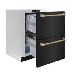 ZLINE Autograph Edition 24 in. Touchstone 168 Can Outdoor-Rated Dual Refrigerator Drawer with Black Stainless Steel Doors - RDSOZ-BS-24-K