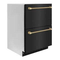 ZLINE Autograph Edition 24 in. Touchstone 168 Can Outdoor-Rated Dual Refrigerator Drawer with Black Stainless Steel Doors - RDSOZ-BS-24-K