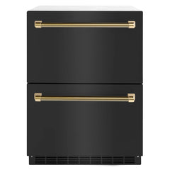ZLINE Autograph Edition 24 in. Touchstone 168 Can Outdoor-Rated Dual Refrigerator Drawer with Black Stainless Steel Doors - RDSOZ-BS-24-K