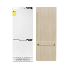 ZLINE Autograph Edition 30 in. 16.1 cu. ft. Panel Ready Built-In Bottom Freezer Refrigerator with Water Dispenser and Ice Maker  - RBIV