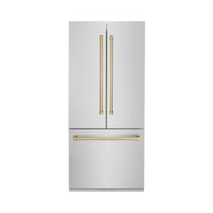 ZLINE Autograph Edition 36 in. 19.6 cu. ft. French Door Built-In Bottom Freezer Refrigerator with Water Dispenser and Ice Maker - RBIVZ-304-36