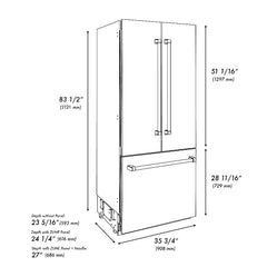 ZLINE Autograph Edition 36 in. 19.6 cu. ft. French Door Built-In Bottom Freezer Refrigerator with Water Dispenser and Ice Maker - RBIVZ-304-36
