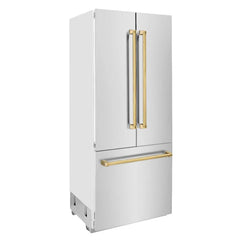 ZLINE Autograph Edition 36 in. 19.6 cu. ft. French Door Built-In Bottom Freezer Refrigerator with Water Dispenser and Ice Maker - RBIVZ-304-36