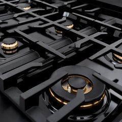 ZLINE Autograph Edition 48 in. 6.7 cu. ft. Classic Double Oven Dual Fuel Range with 8 Burner Gas Cooktop in Black Stainless Steel and Champagne Bronze Accents - CDRBZ-48-CB - The Home Selection