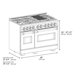 ZLINE Autograph Edition 48 in. 6.7 cu. ft. Classic Double Oven Dual Fuel Range with 8 Burner Gas Cooktop in Black Stainless Steel and Polished Gold Accents