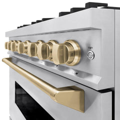 ZLINE Autograph Edition 36 in. 5.2 cu. ft. Classic Dual Fuel Range with 6 Burner Gas Cooktop and Electric Convection Oven in Stainless Steel with Champagne Bronze Accents - CDRZ-36-CB - The Home Selection