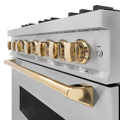 ZLINE Autograph Edition 36 in. 5.2 cu. ft. Classic Dual Fuel Range with 6 Burner Gas Cooktop and Electric Convection Oven in Stainless Steel with Polished Gold Accents - CDRZ-36-G - The Home Selection