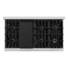 ZLINE Autograph Edition 48 in. 6.7 cu. ft. Classic Double Oven Dual Fuel Range with 8 Burner Gas Cooktop in Stainless Steel with White Matte Doors and Polished Gold Accents