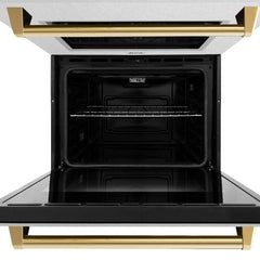ZLINE Autograph Edition 30 in. Professional True Convection Double Wall Oven with Air Fry and Self Clean in Stainless Steel with Polished Gold Handles - WADZ-30-G - The Home Selection