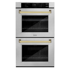 ZLINE Autograph Edition 30 in. Professional True Convection Double Wall Oven with Air Fry and Self Clean in Stainless Steel with Polished Gold Handles - WADZ-30-G - The Home Selection