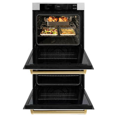 ZLINE Autograph Edition 30 in. Professional True Convection Double Wall Oven with Air Fry and Self Clean in Stainless Steel with Polished Gold Handles - WADZ-30-G - The Home Selection