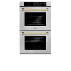 ZLINE Autograph Edition 30 in. Professional True Convection Double Wall Oven with Air Fry and Self Clean in Stainless Steel with Polished Gold Handles - WADZ-30-G - The Home Selection