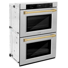 ZLINE Autograph Edition 30 in. Professional True Convection Double Wall Oven with Air Fry and Self Clean in Stainless Steel with Polished Gold Handles - WADZ-30-G - The Home Selection